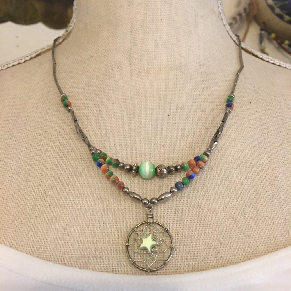 Vintage liquid silver plated moon stars necklace